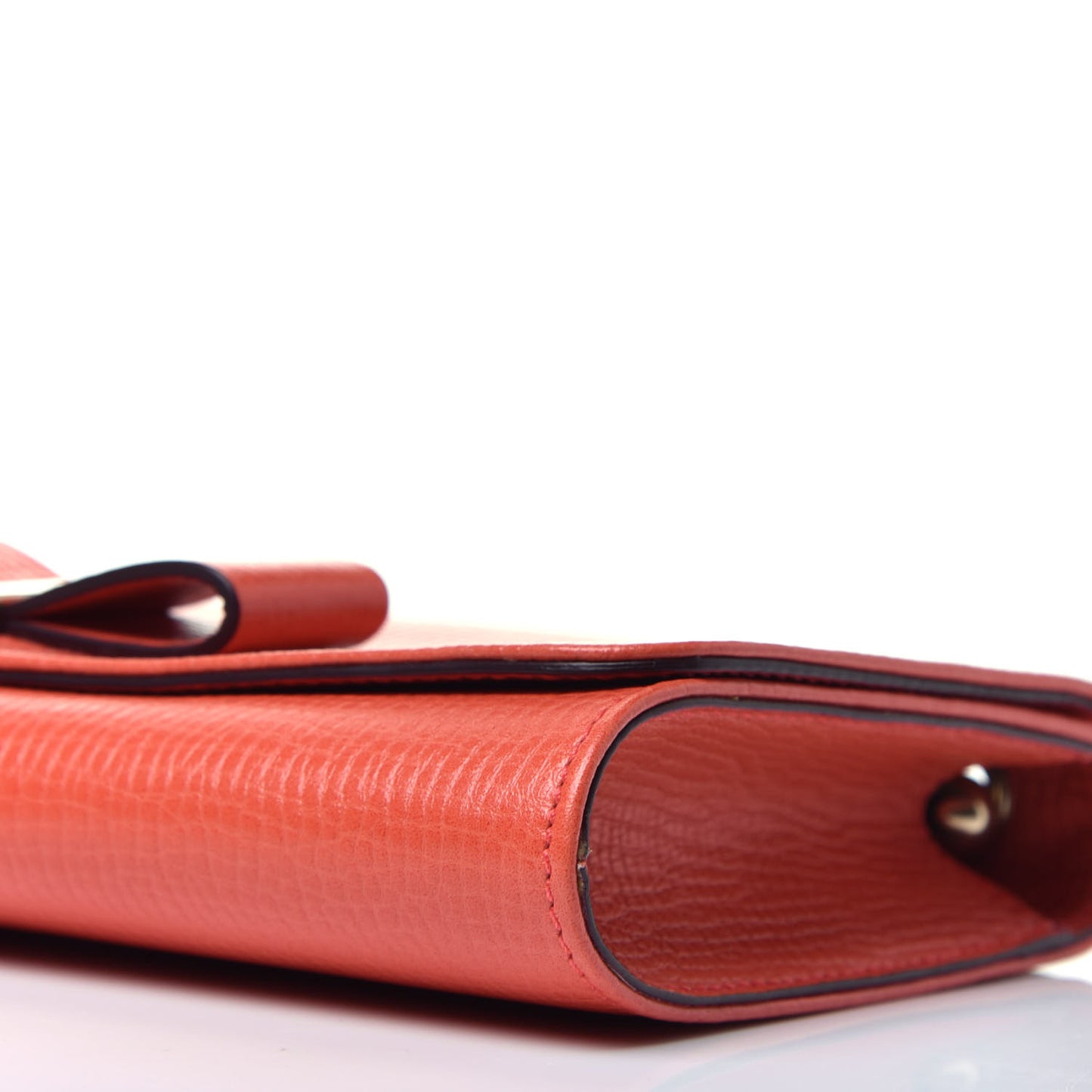Grained Calfskin Bow Wallet On Chain Sepia Red