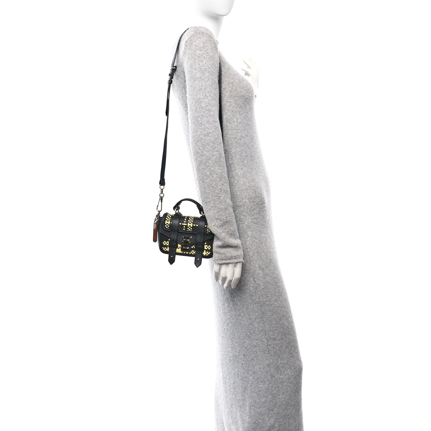 Proenza Schouler Lambskin Woven Plaid Micro PS1 Satchel Black Butter Toast 2 of 12