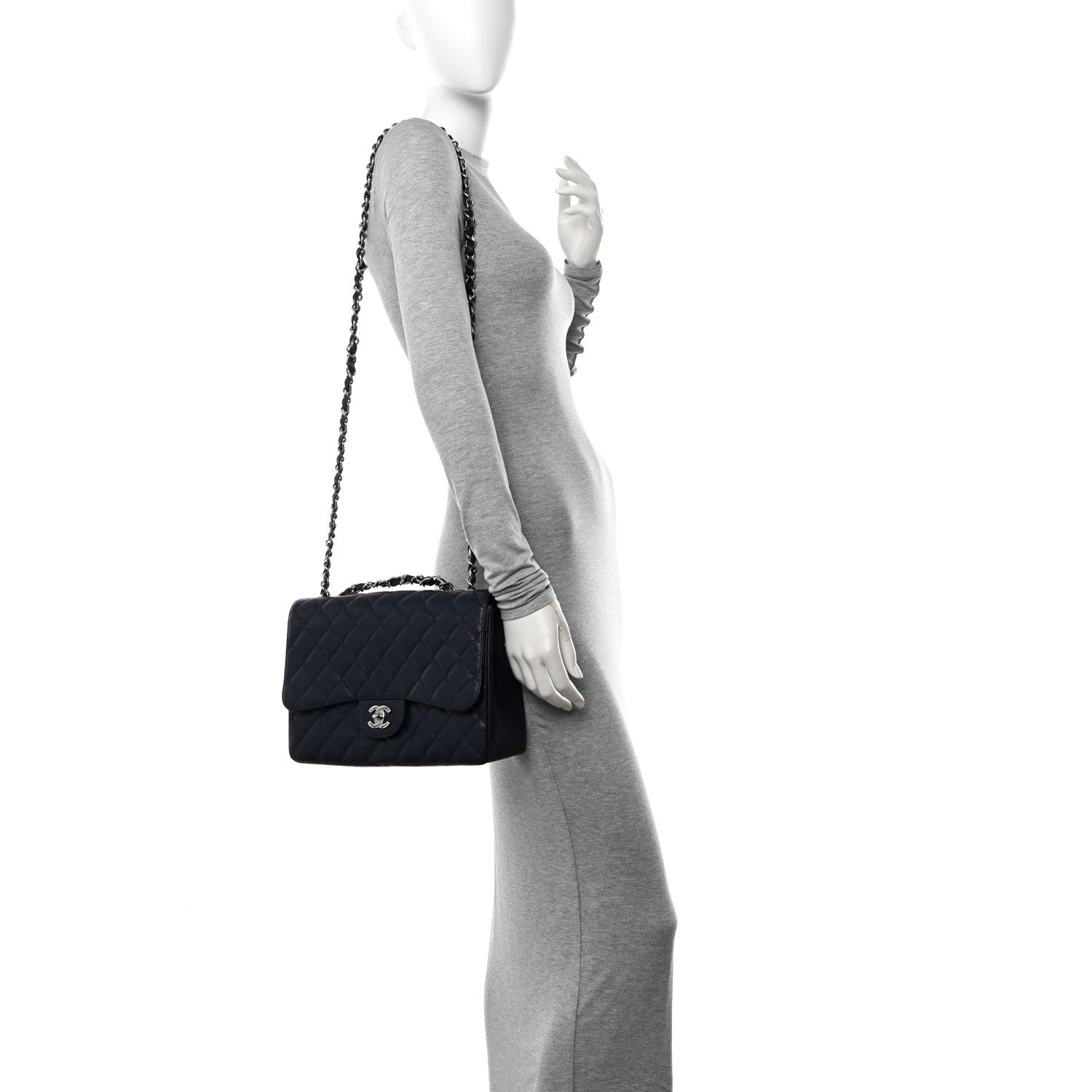 Chanel Caviar Quilted Jumbo Single Flap Navy 3 of 10