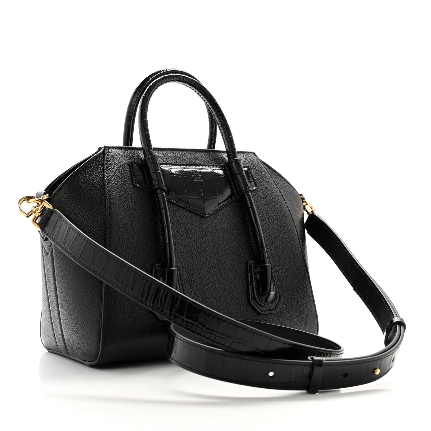 Grained Calfskin Mini Lock Antigona Shoulder Bag Black