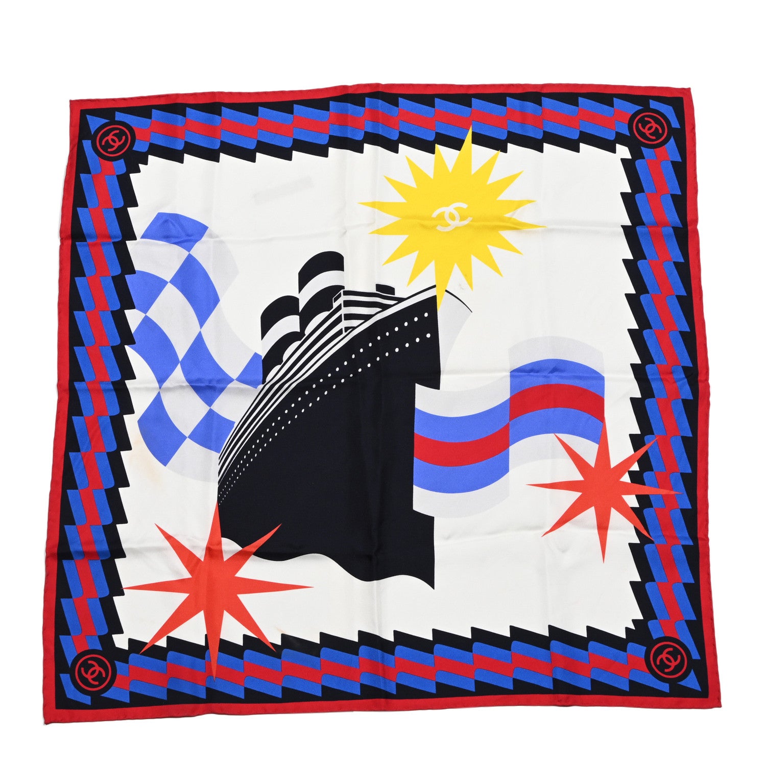 Chanel Silk CC Cruise Print Square Scarf Blue White Red 1 of 5