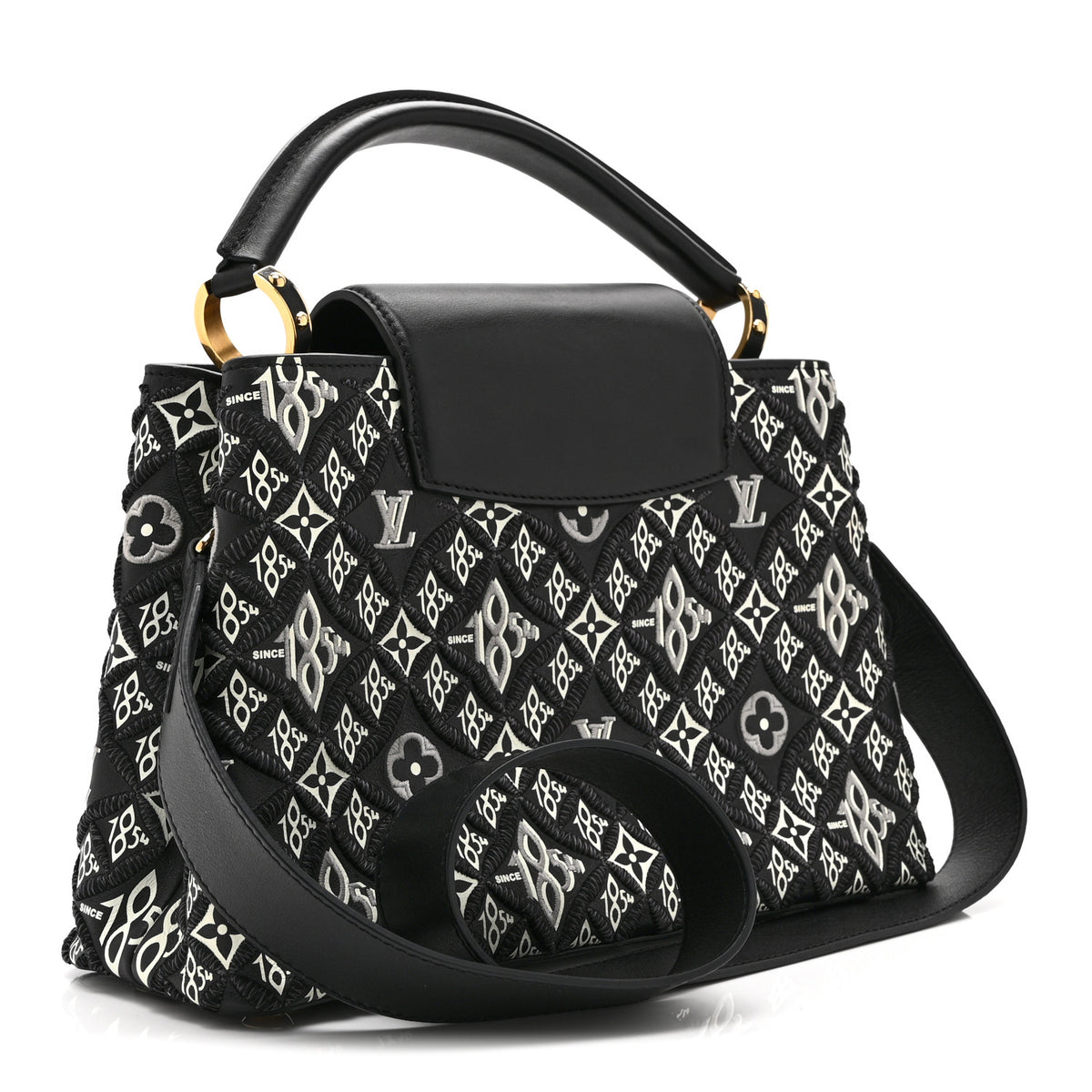 Louis Vuitton Calfskin Since 1854 Embroidered Capucines PM Black 3 of 10