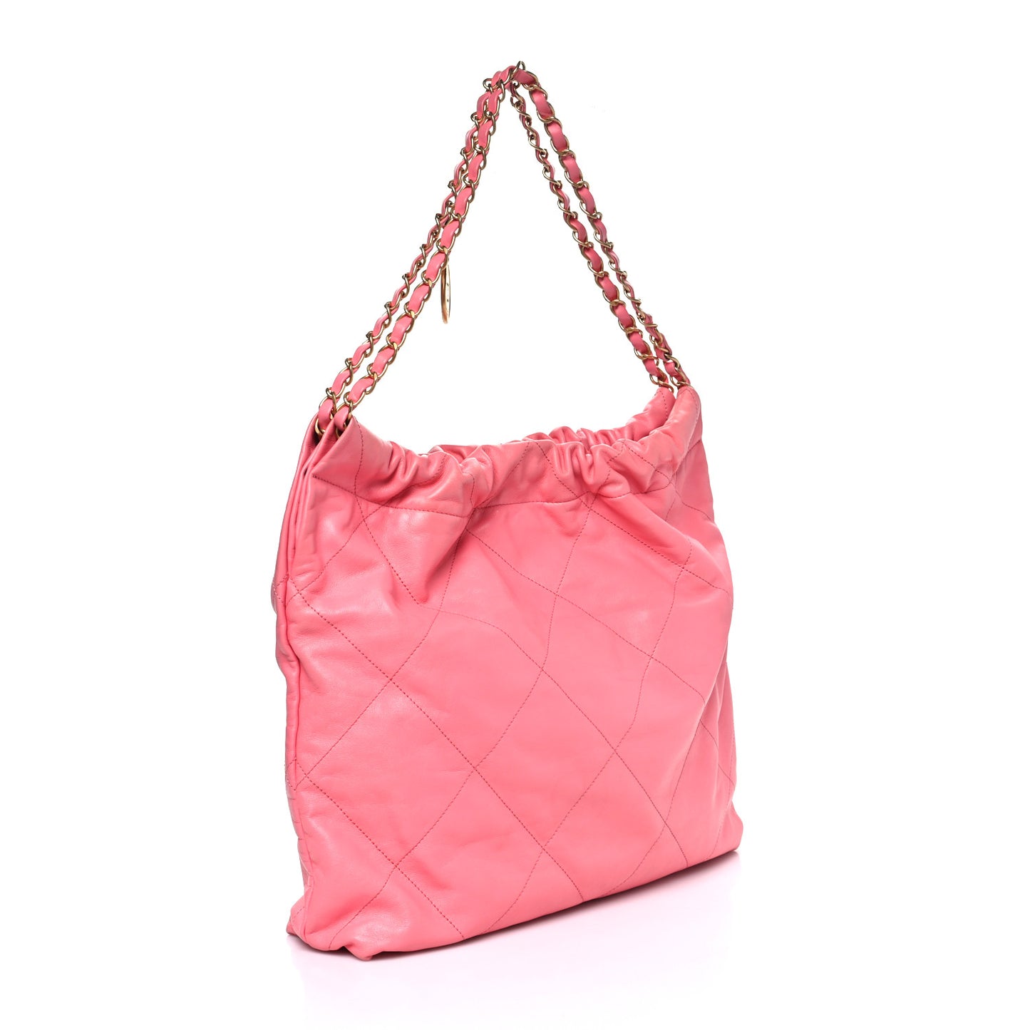 Shiny Calfskin Quilted Chanel 22 Drawstring Bag Coral Pink Coral Pink
