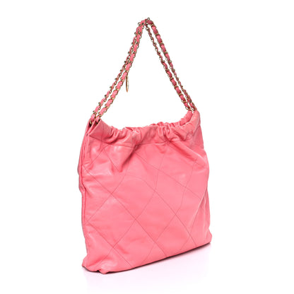 Chanel Shiny Calfskin Quilted Chanel 22 Drawstring Bag Coral Pink Coral Pink 4 of 11