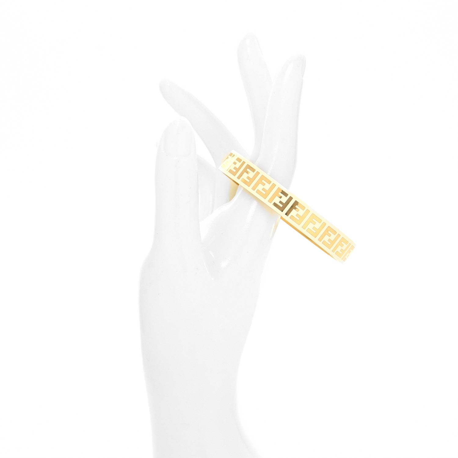 Fendi Brass Enamel FF Bracelet M White Gold 2 of 5