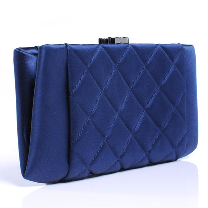Chanel Satin Quilted Clutch Blue 3 of 8