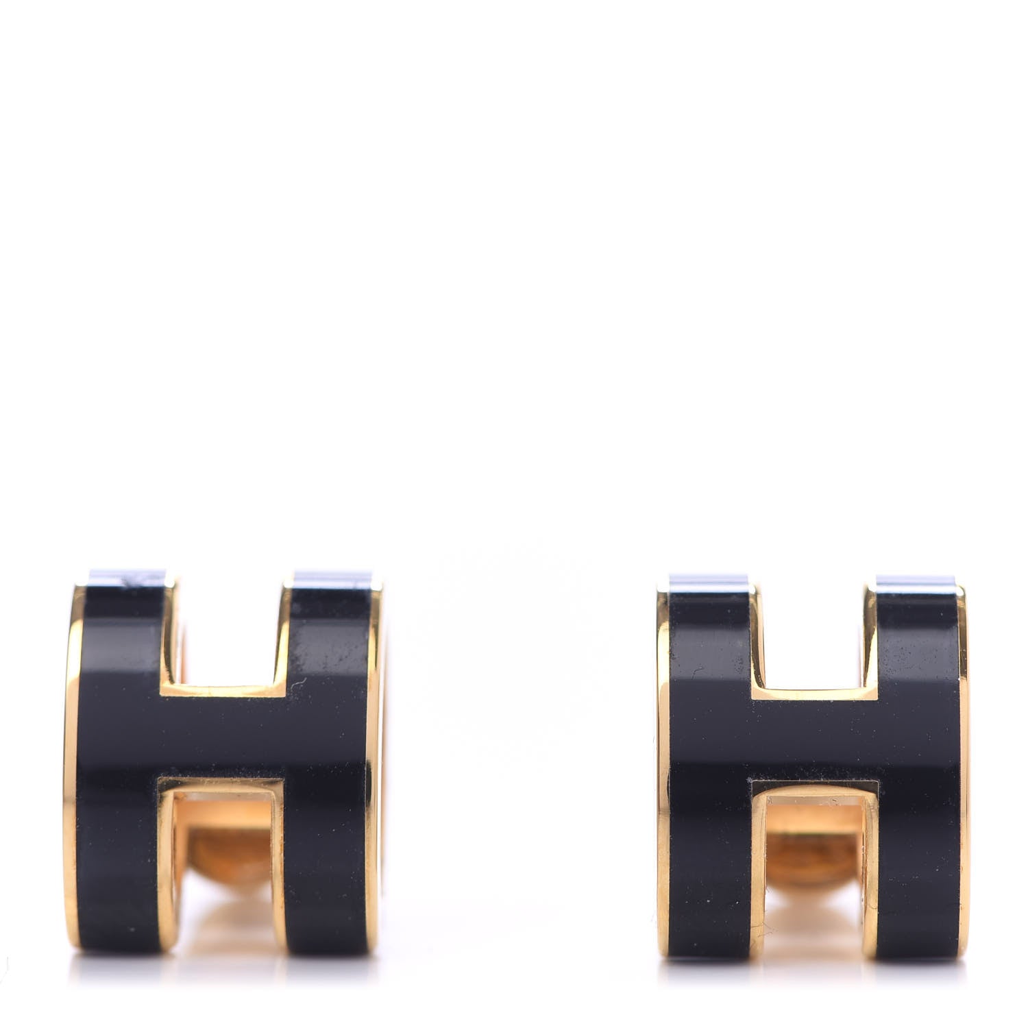 Hermes Gold Lacquered Pop H Earrings Black 1 of 6