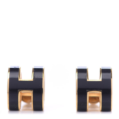 Hermes Gold Lacquered Pop H Earrings Black 1 of 6