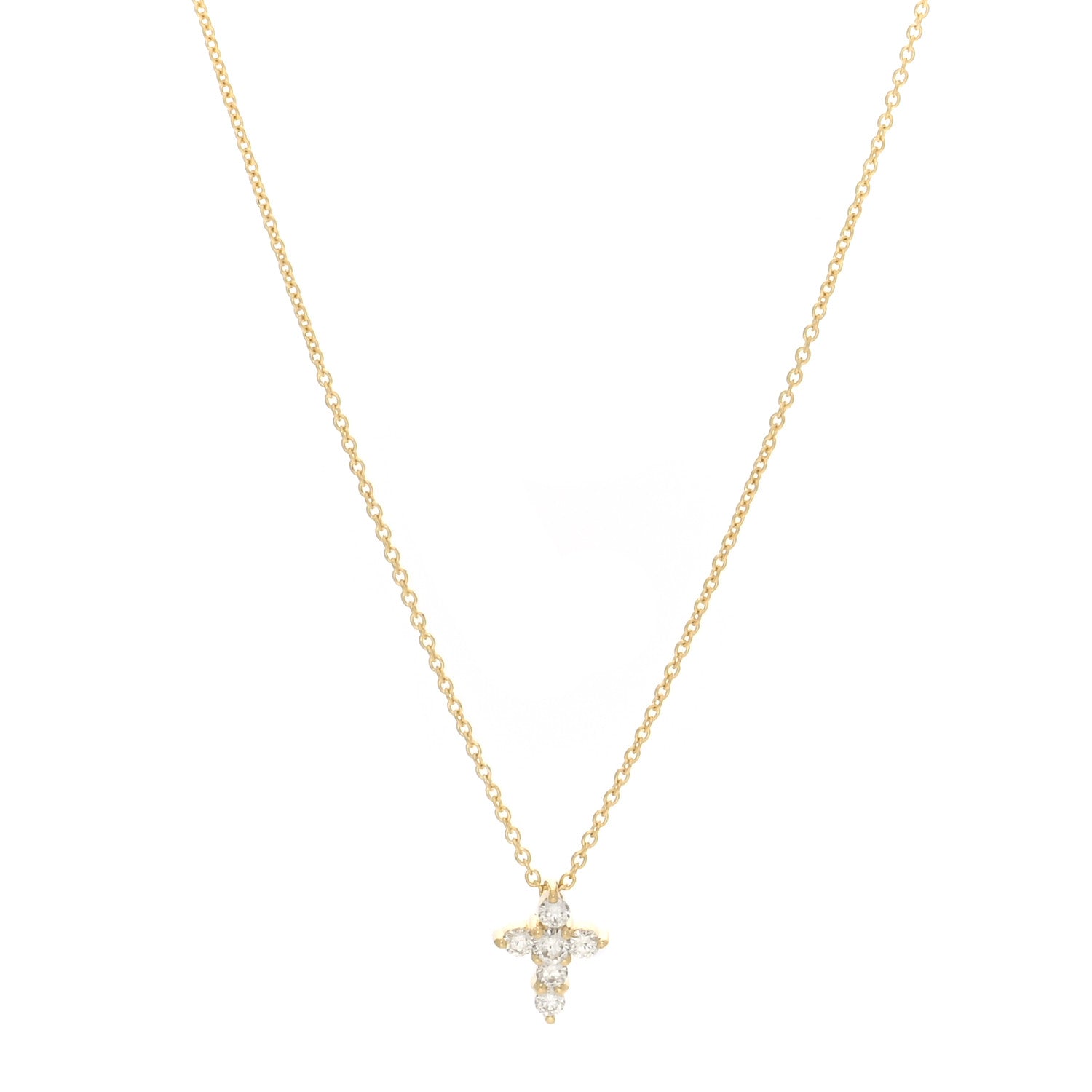 Roberto Coin 18K Yellow Gold Diamond Tiny Treasures Mini Cross Pendant Necklace 1 of 5