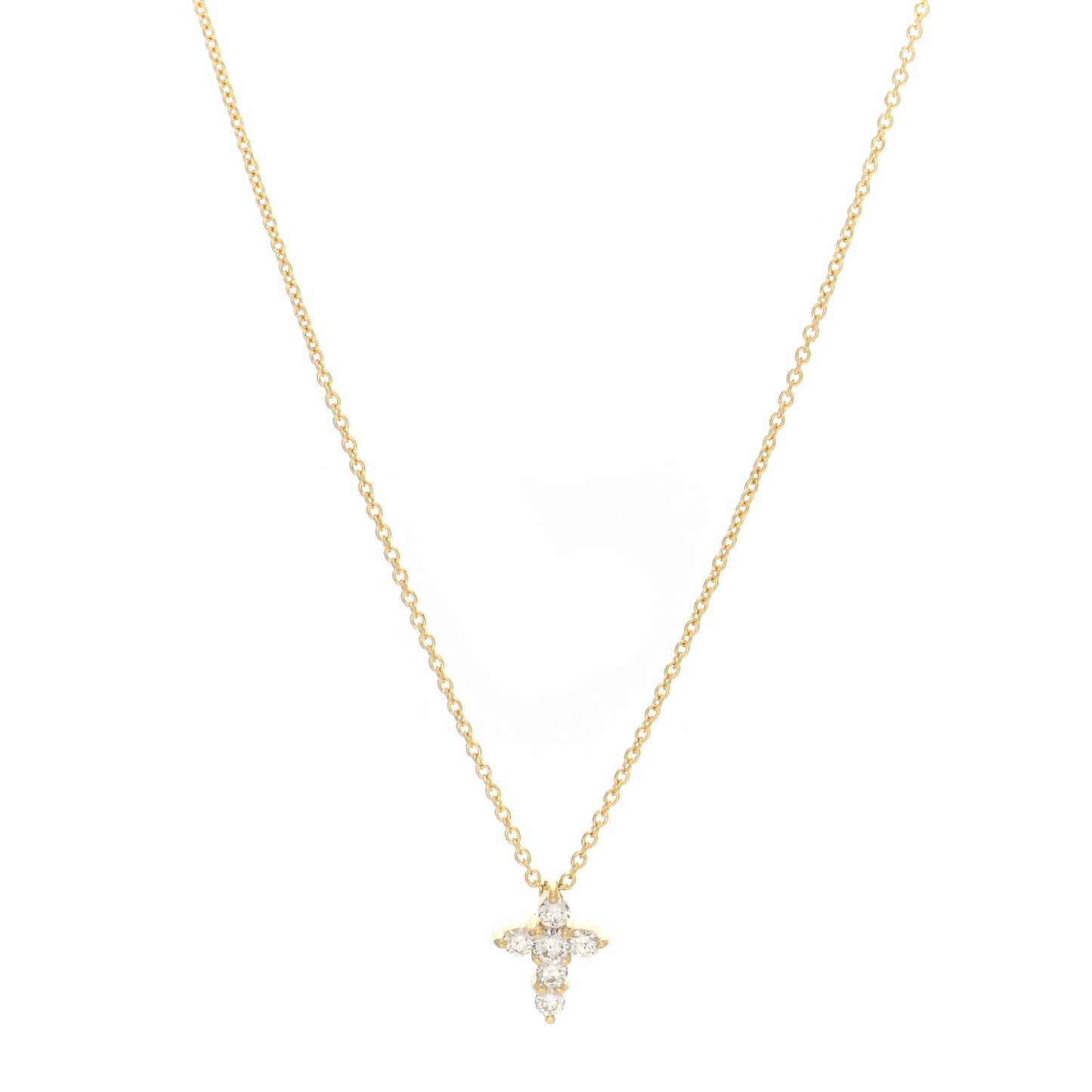 18K Yellow Gold Diamond Tiny Treasures Mini Cross Pendant Necklace
