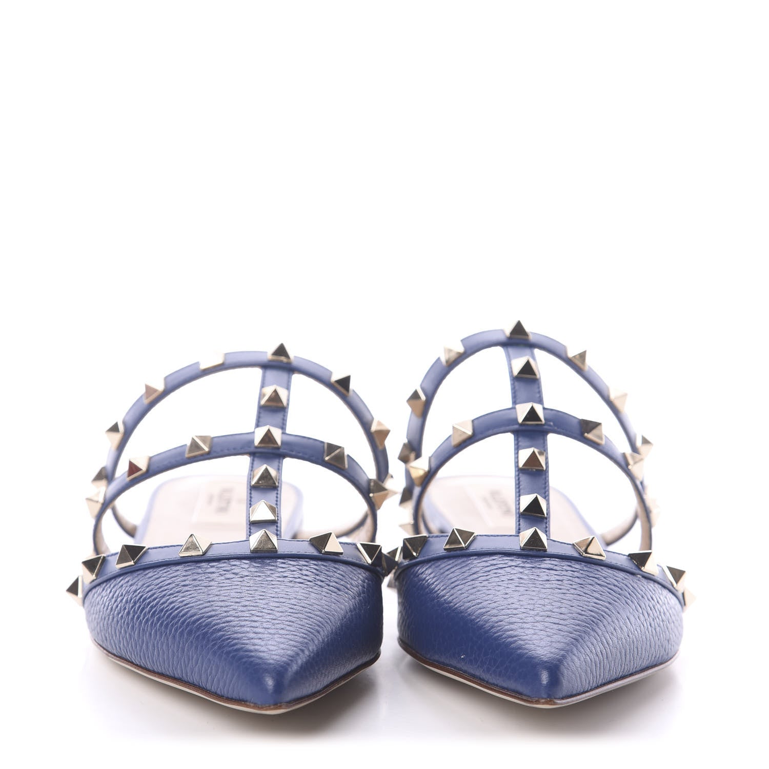 Valentino Garavani Pebbled Calfskin Rockstud Flat Cage Mules 38 Light Ocean 2 of 7