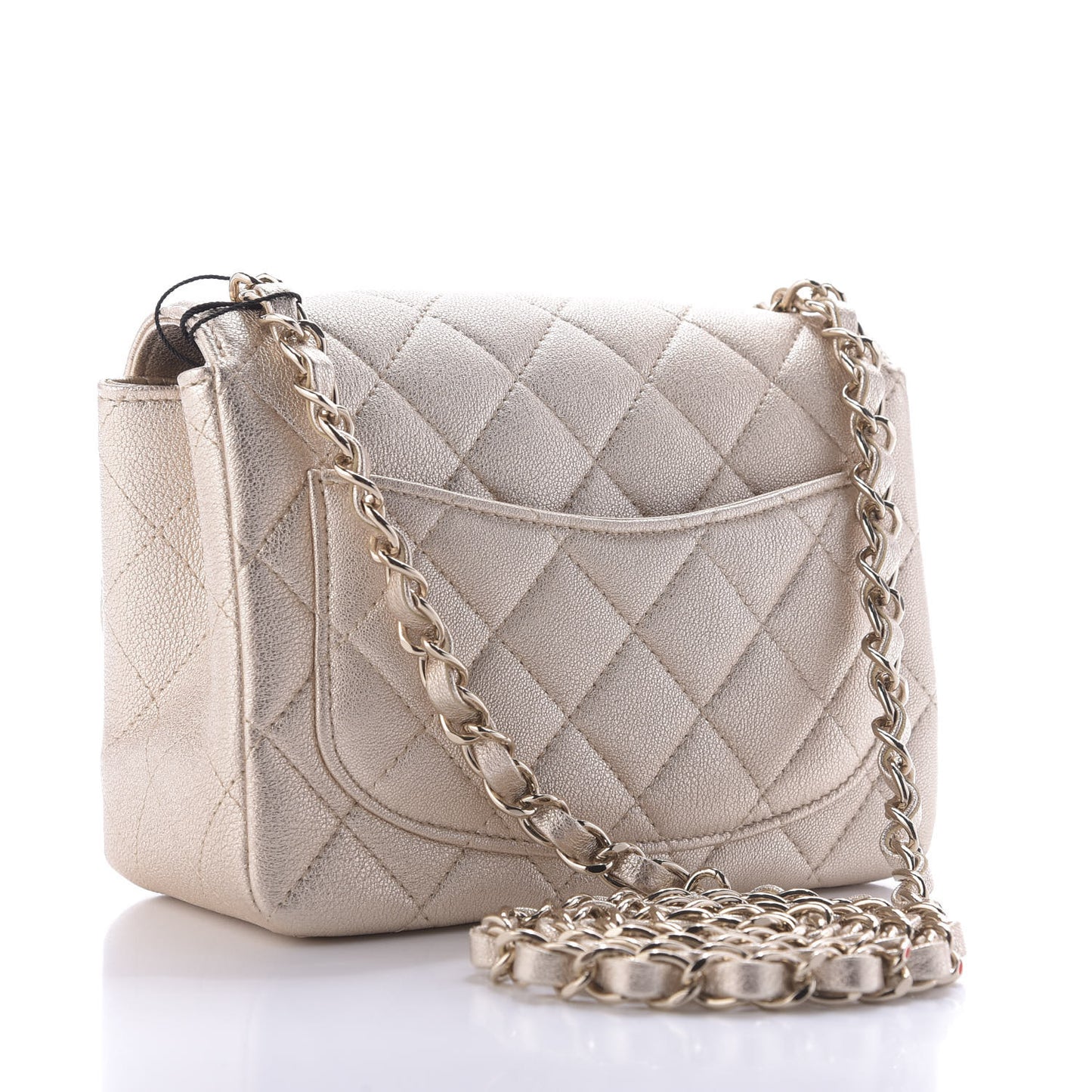Metallic Lambskin Quilted Mini Square Flap Gold