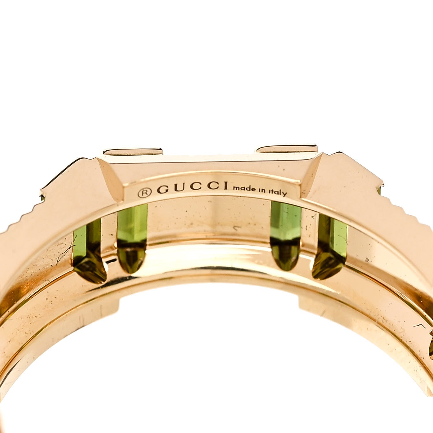 Gucci 18K Yellow Gold Green Tourmaline 7mm Link to Love Ring 47 4.25 4 of 5