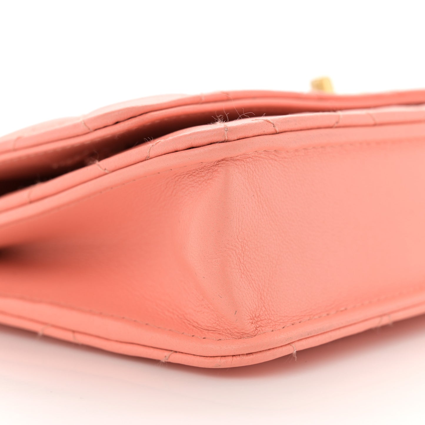 Lambskin Quilted Pearl Crush Wallet on Chain WOC Light Orange