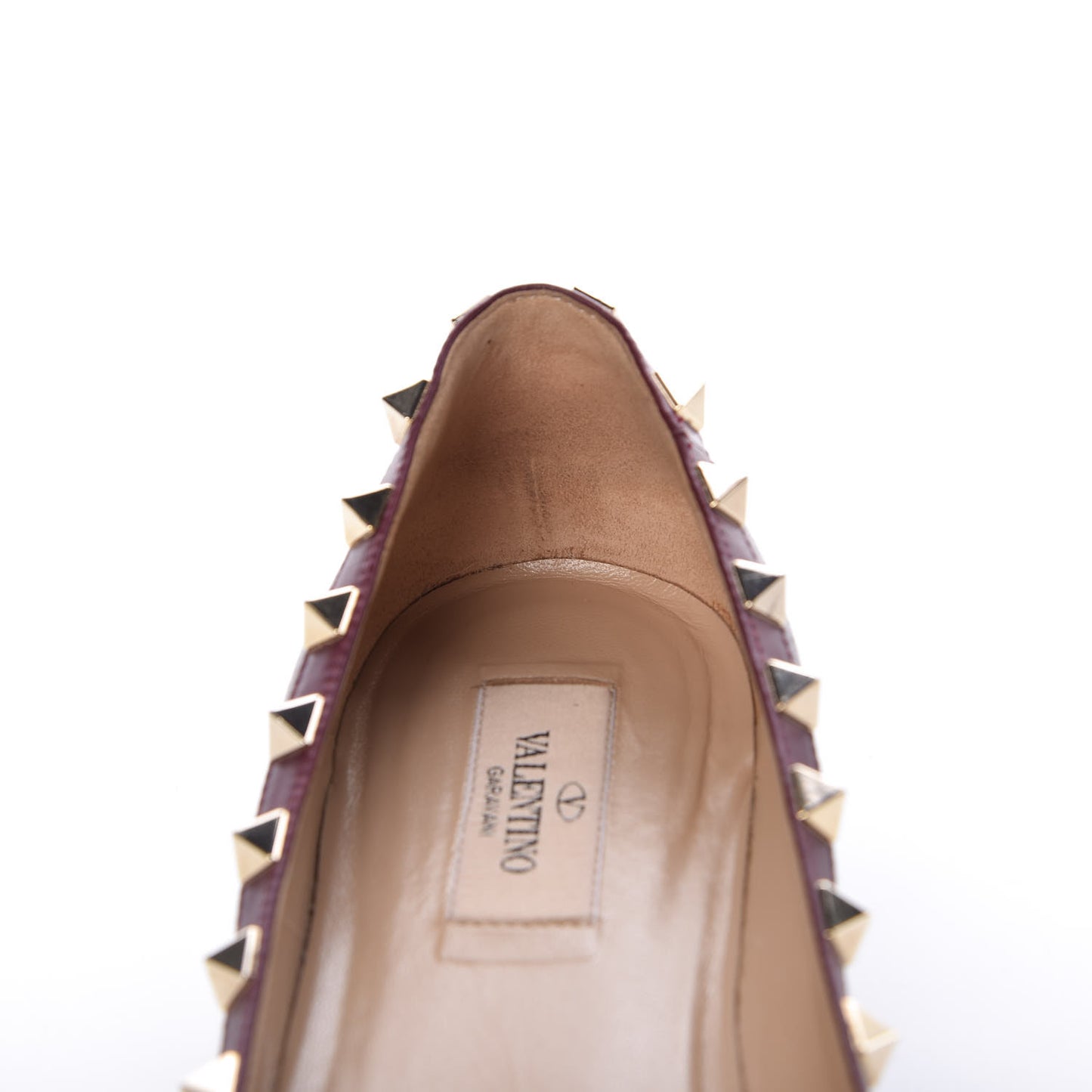 Pebbled Calfskin Rockstud Ballerina Flats 38 Rubin