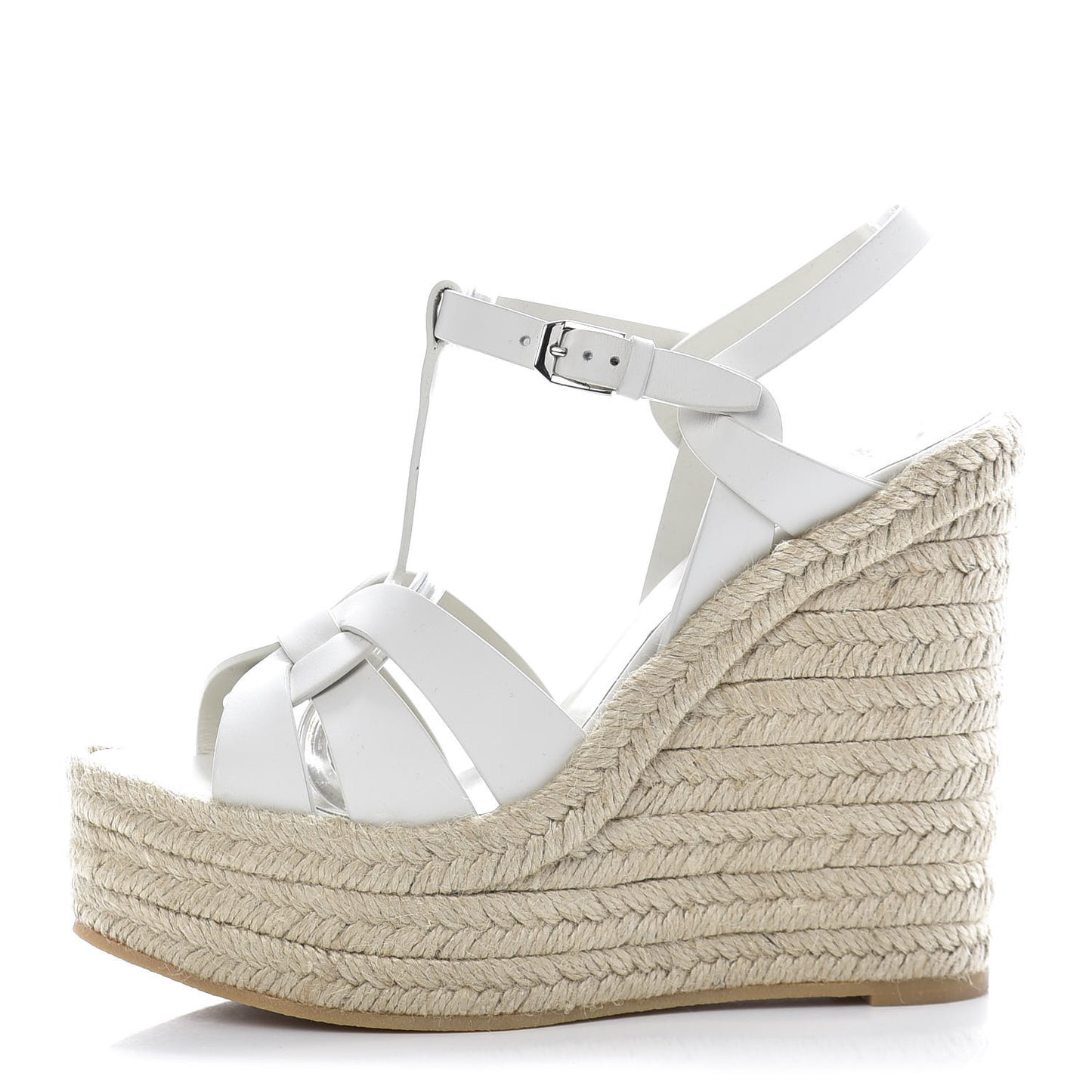 Calfskin Tribute 95 Platform Espadrille Wedge Sandals 37 Porcellana