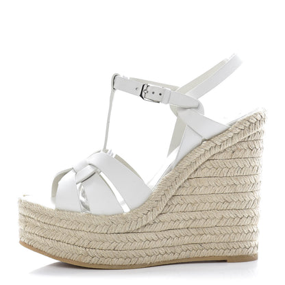 Saint Laurent Calfskin Tribute 95 Platform Espadrille Wedge Sandals 37 Porcellana 1 of 7
