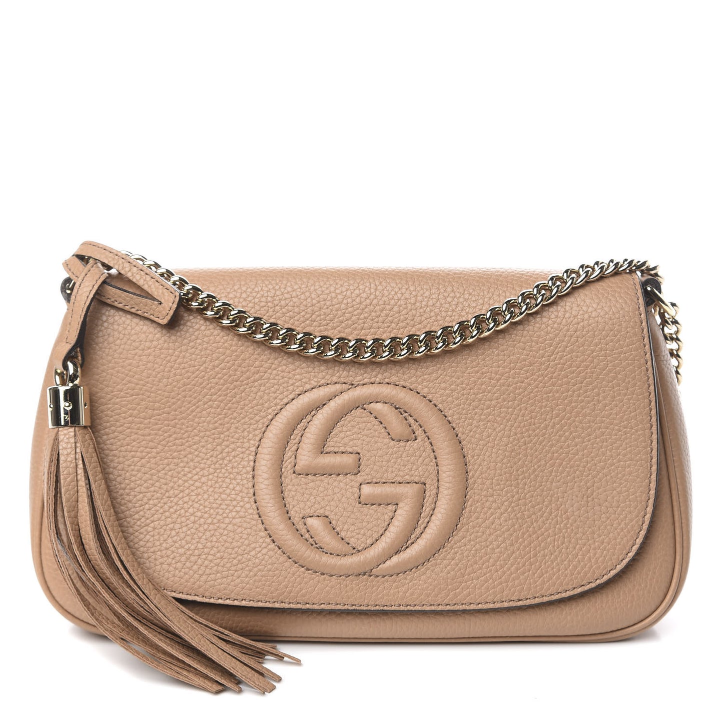 Pebbled Calfskin Medium Soho Flap Crossbody Camelia