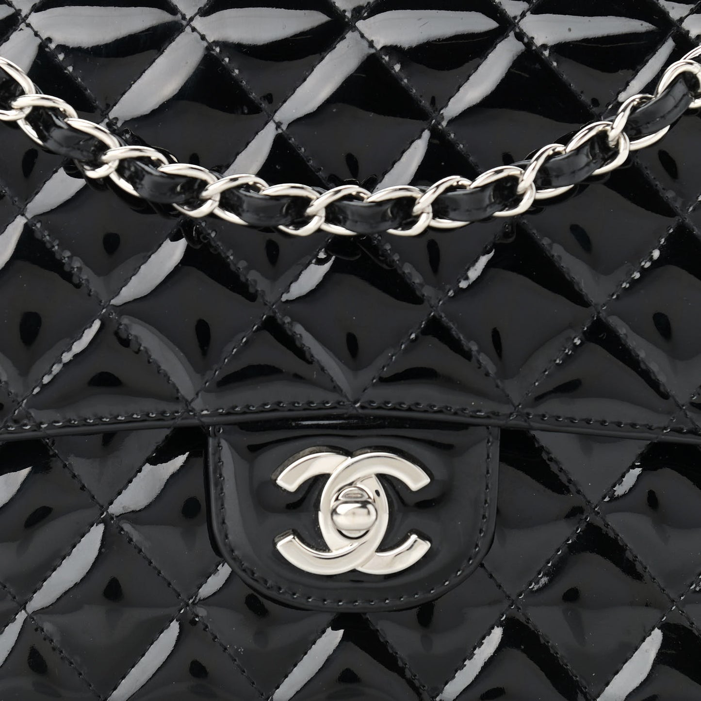 Patent Quilted Medium Double Flap Black