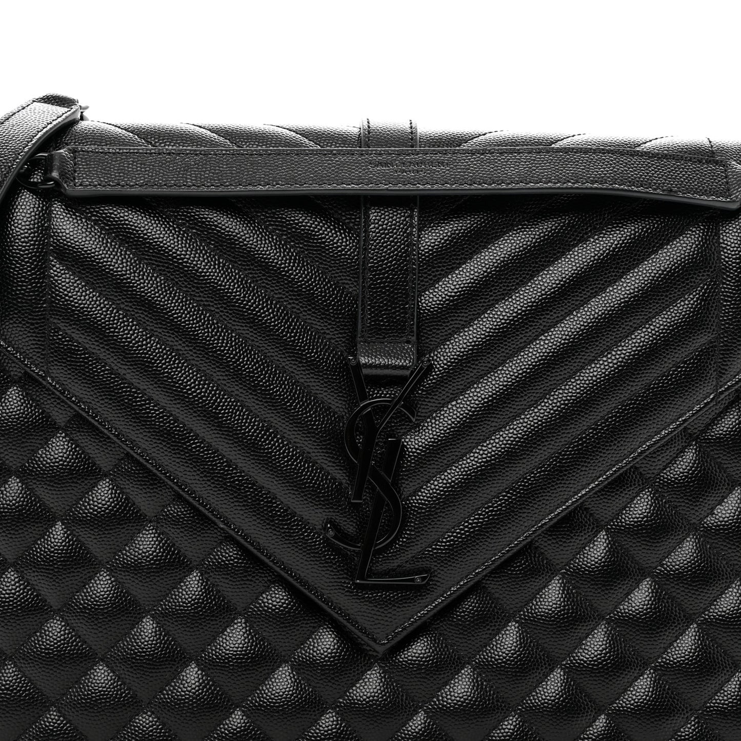 Grain De Poudre Textured Mixed Matelasse Large Triquilt Monogram Monochrome Satchel Black