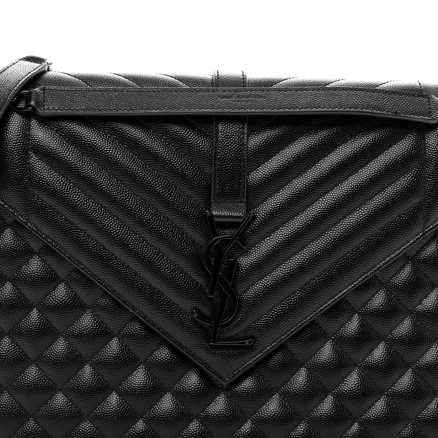 Saint Laurent Grain De Poudre Textured Mixed Matelasse Large Triquilt Monogram Monochrome Satchel Black 5 of 11