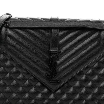 Saint Laurent Grain De Poudre Textured Mixed Matelasse Large Triquilt Monogram Monochrome Satchel Black 5 of 11