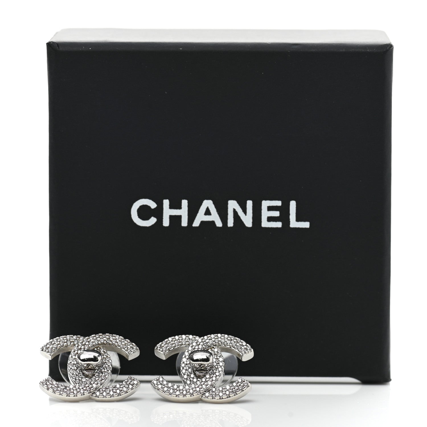 Chanel Crystal CC Turnlock Earrings Silver 5 of 5