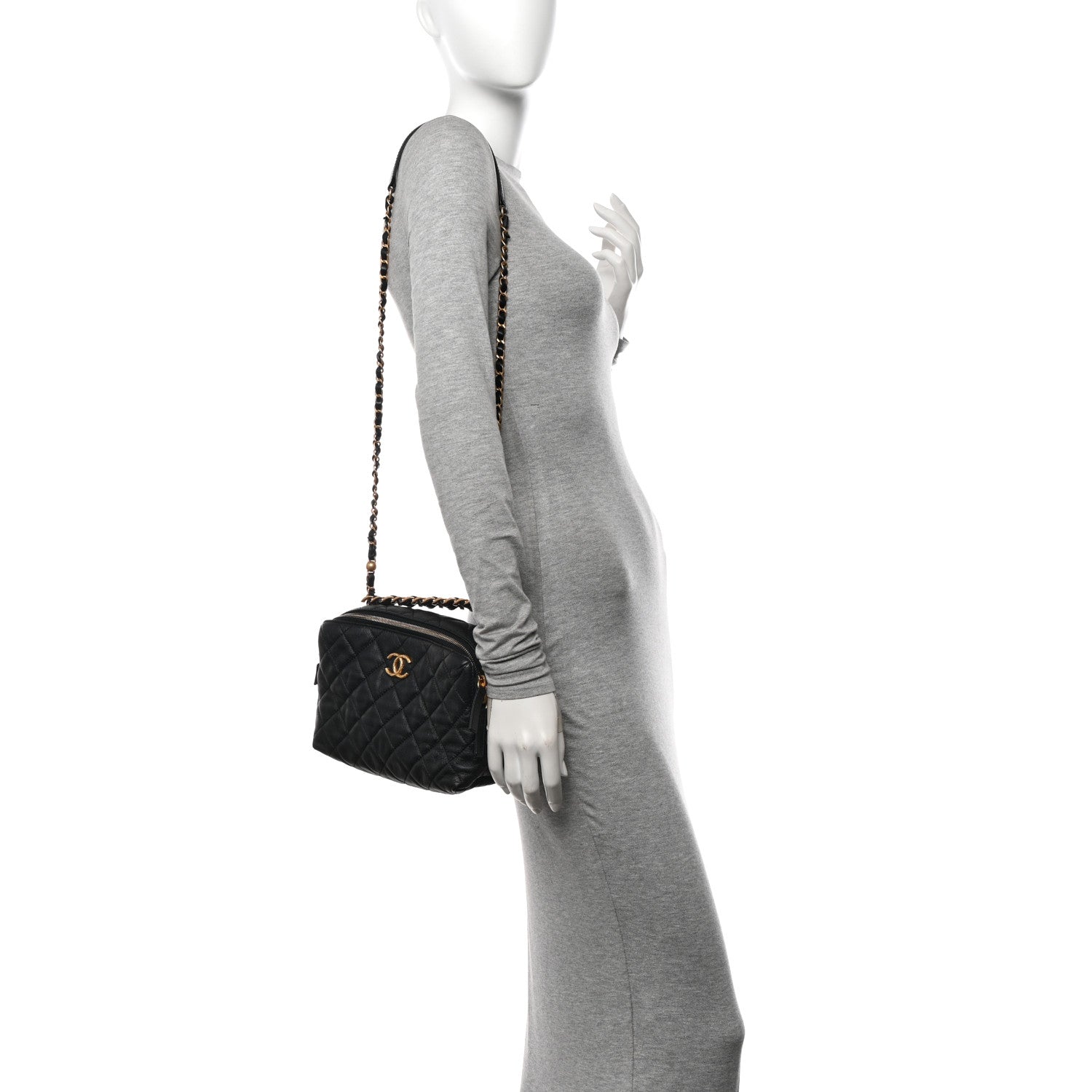 Chanel Calfskin Quilted Small Bowling Bag Black 2 of 10