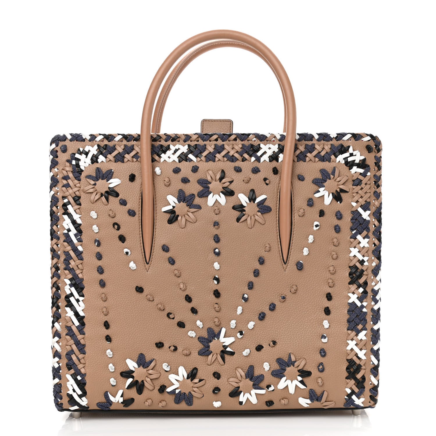 Christian Louboutin Calfskin Mexinodo Beaded Studded Triple Gusset Large Paloma Beige Blue 1 of 11