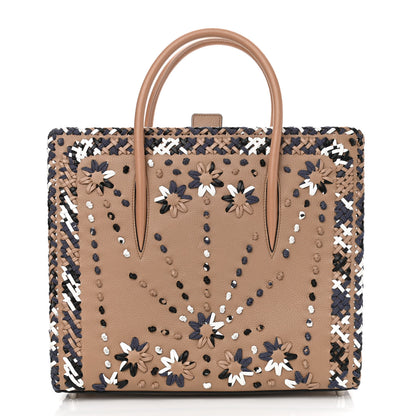 Christian Louboutin Calfskin Mexinodo Beaded Studded Triple Gusset Large Paloma Beige Blue 1 of 11