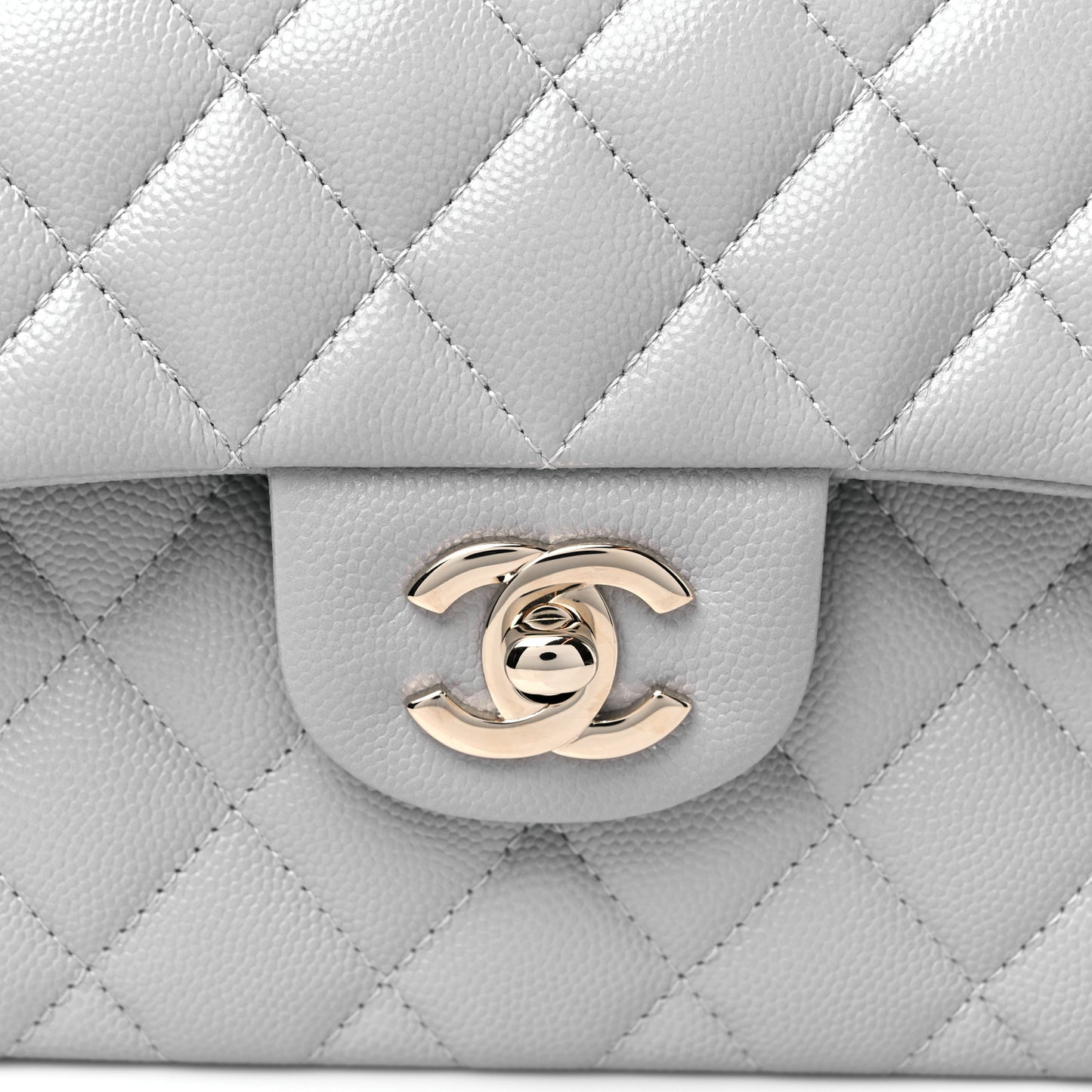 Caviar Quilted Small Double Flap Grey