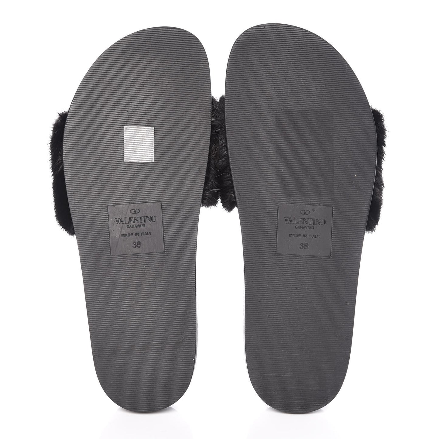 Mink Fur Rockstud Slide Sandals 38 Black