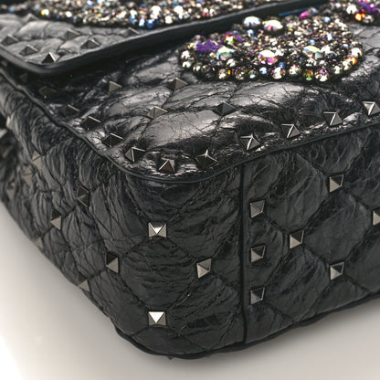 Valentino Garavani Craquele Nappa Butterfly Crystal Medium Rockstud Spike Shoulder Bag Black 8 of 9