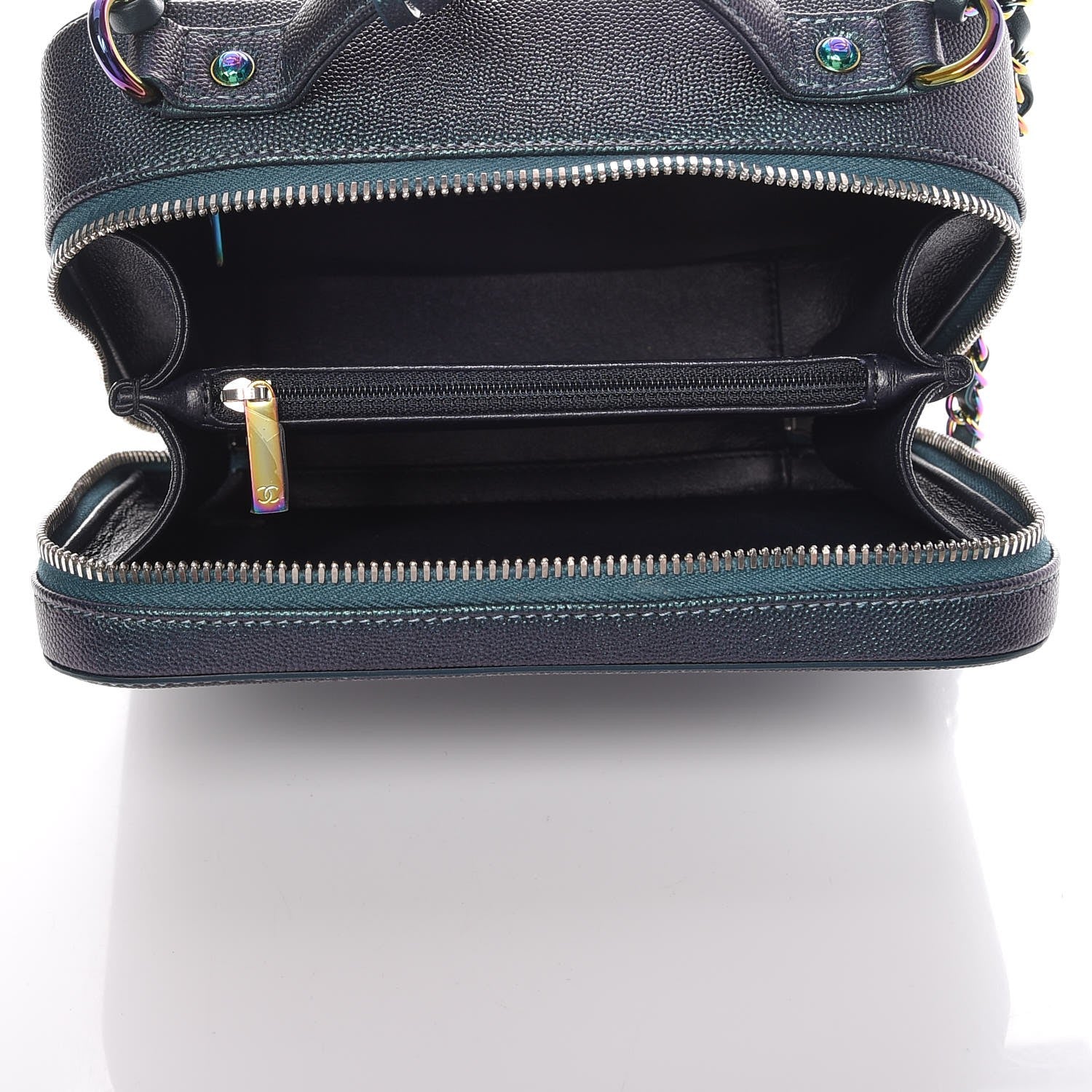 Chanel Iridescent Caviar Quilted Medium CC Filigree Vanity Case Dark Turquoise 7 of 10