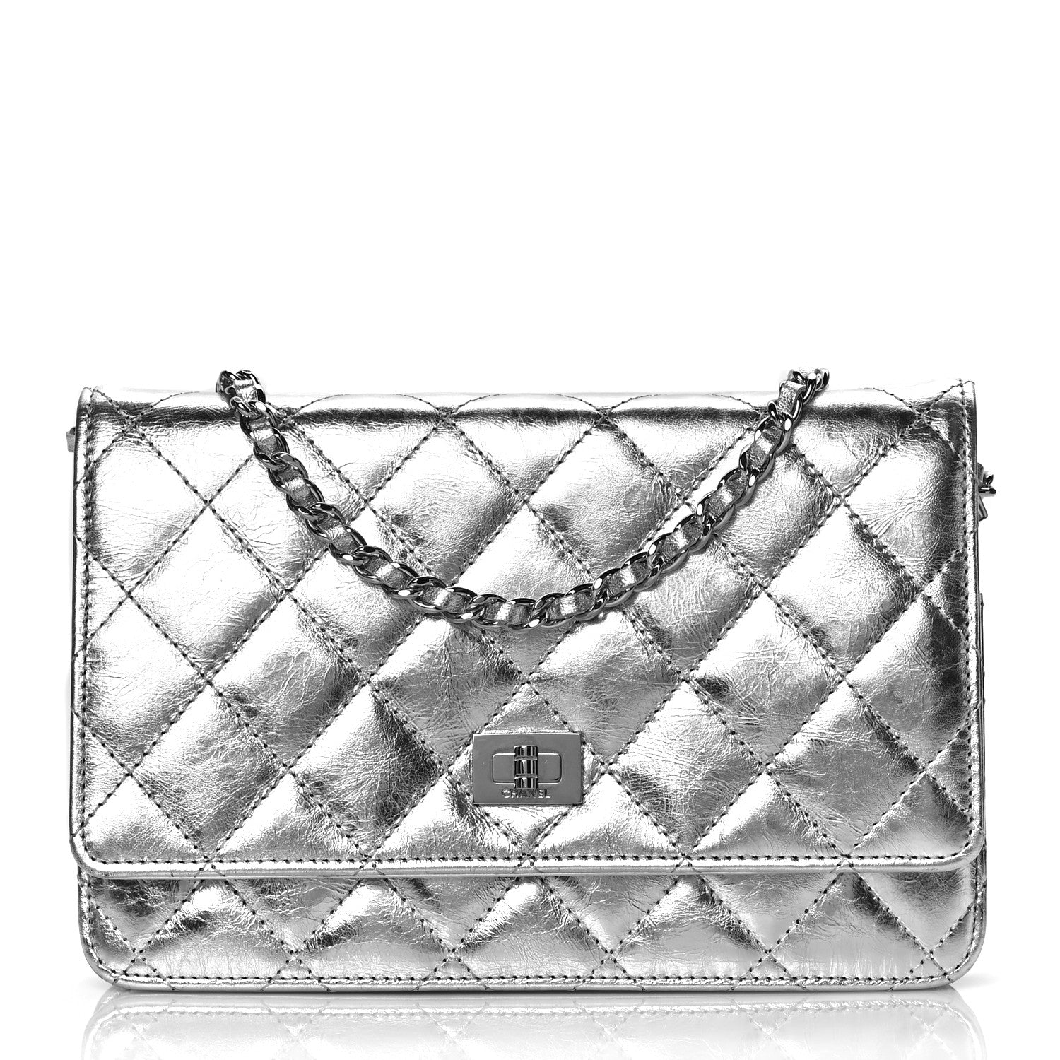 Chanel Metallic Aged Calfskin Quilted Reissue Wallet On Chain WOC Silver 1 of 10