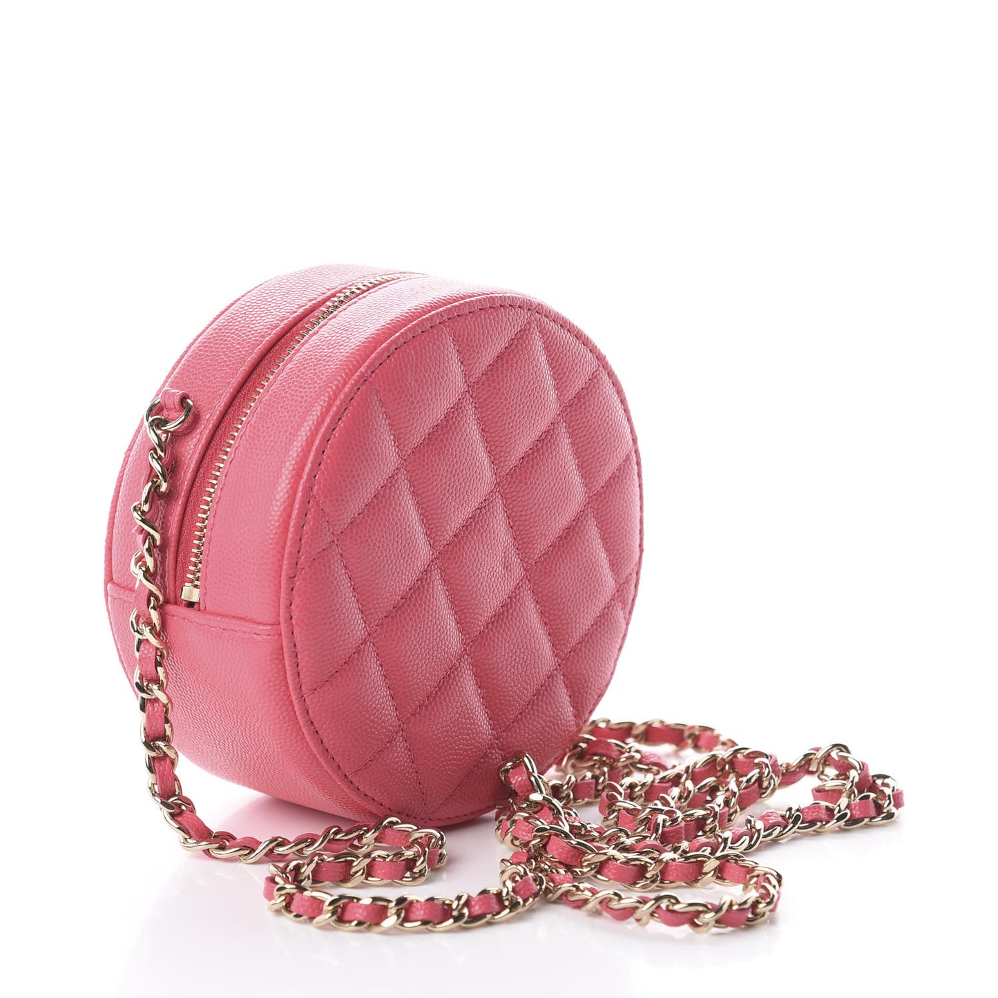 Caviar Quilted French New Wave Round Clutch With Chain Pink