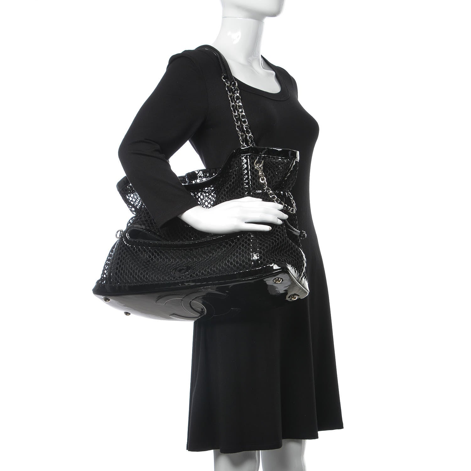 Chanel Patent Net Large La Madrague Tote Black 2 of 10