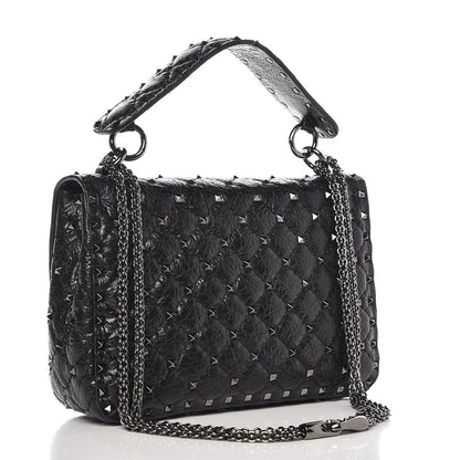 Valentino Garavani Craquele Nappa Medium Rockstud Spike Shoulder Bag Black 4 of 7