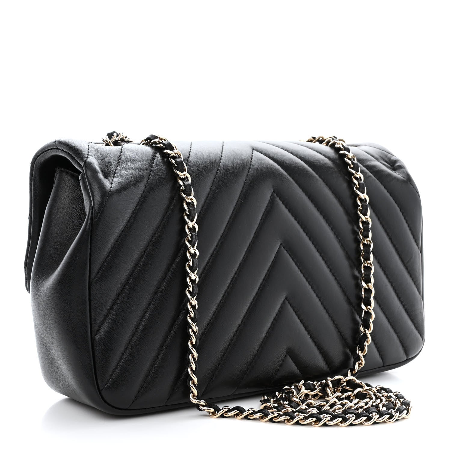 Chanel Lambskin Surpique Chevron Quilted Small Single Flap Black 3 of 10
