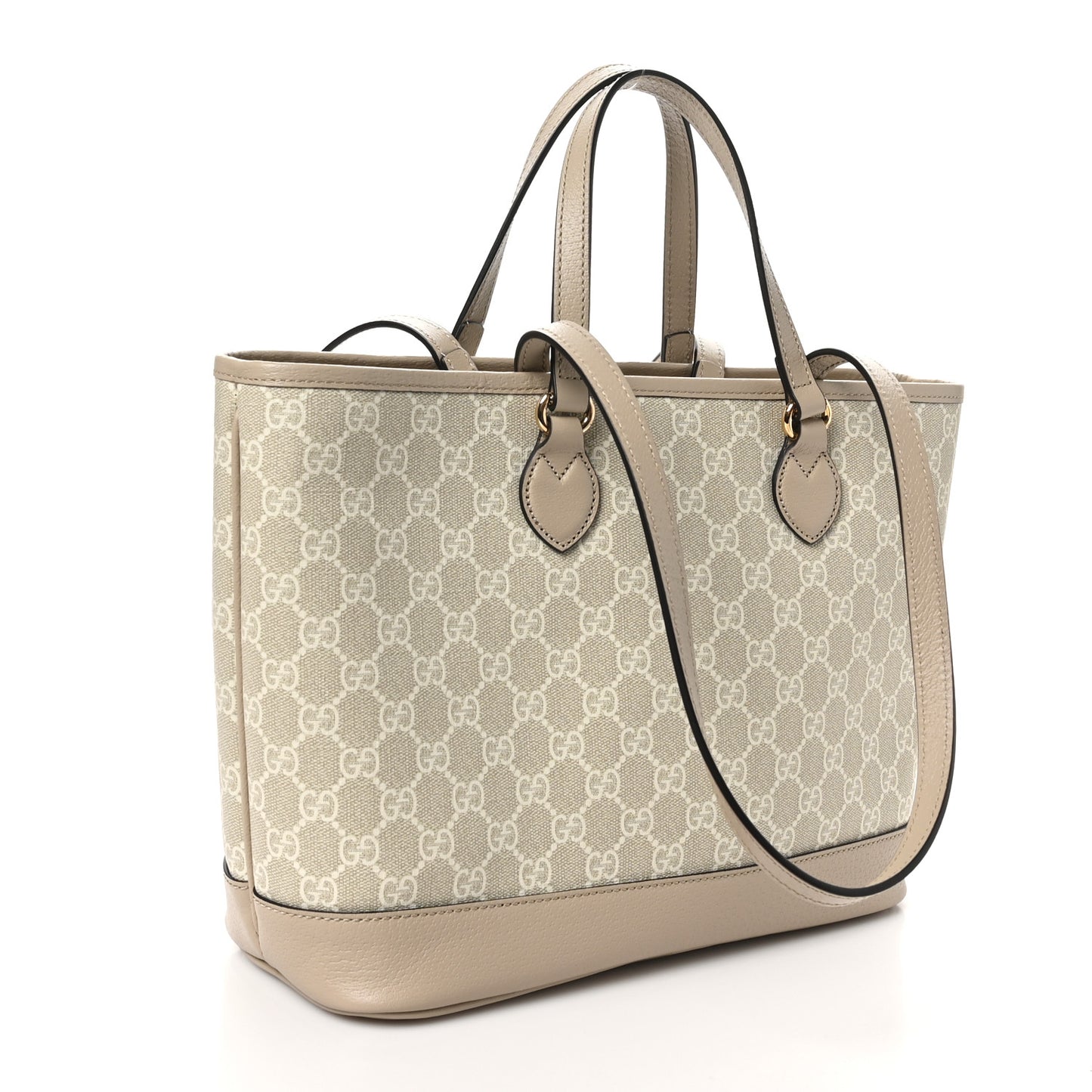 GG Supreme Monogram Textured Dollar Calfskin Small Ophidia Shoulder Tote Bag Beige Mystic White Oatmeal