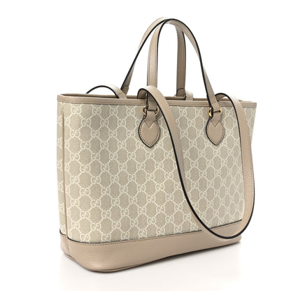 Gucci GG Supreme Monogram Textured Dollar Calfskin Small Ophidia Shoulder Tote Bag Beige Mystic White Oatmeal 3 of 10