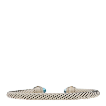 David Yurman Sterling Silver 14K Yellow Gold Blue Topaz 5mm Cable Classics Bracelet 2 of 5