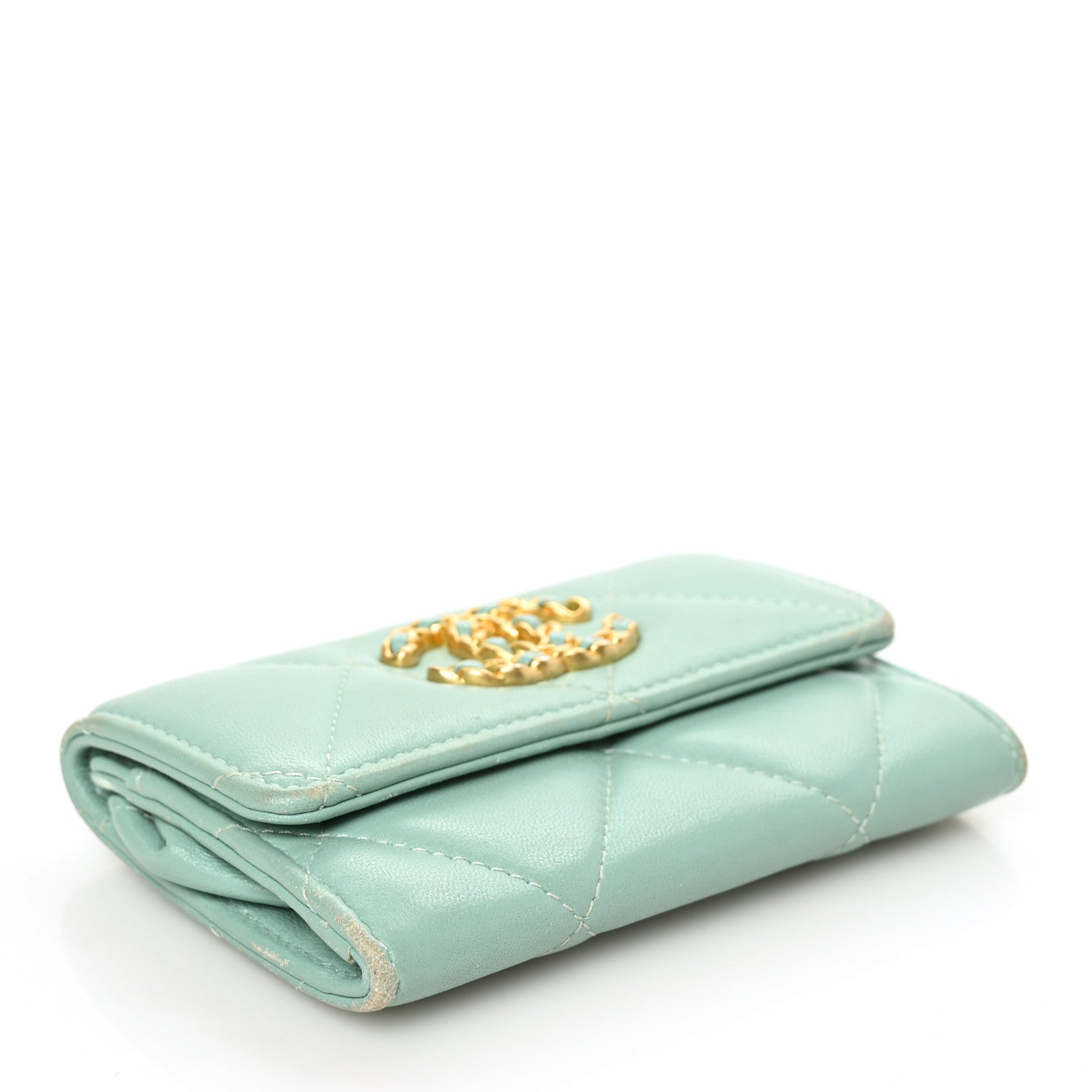 Chanel Lambskin Quilted Chanel 19 Flap Card Holder Light Green 4 of 13