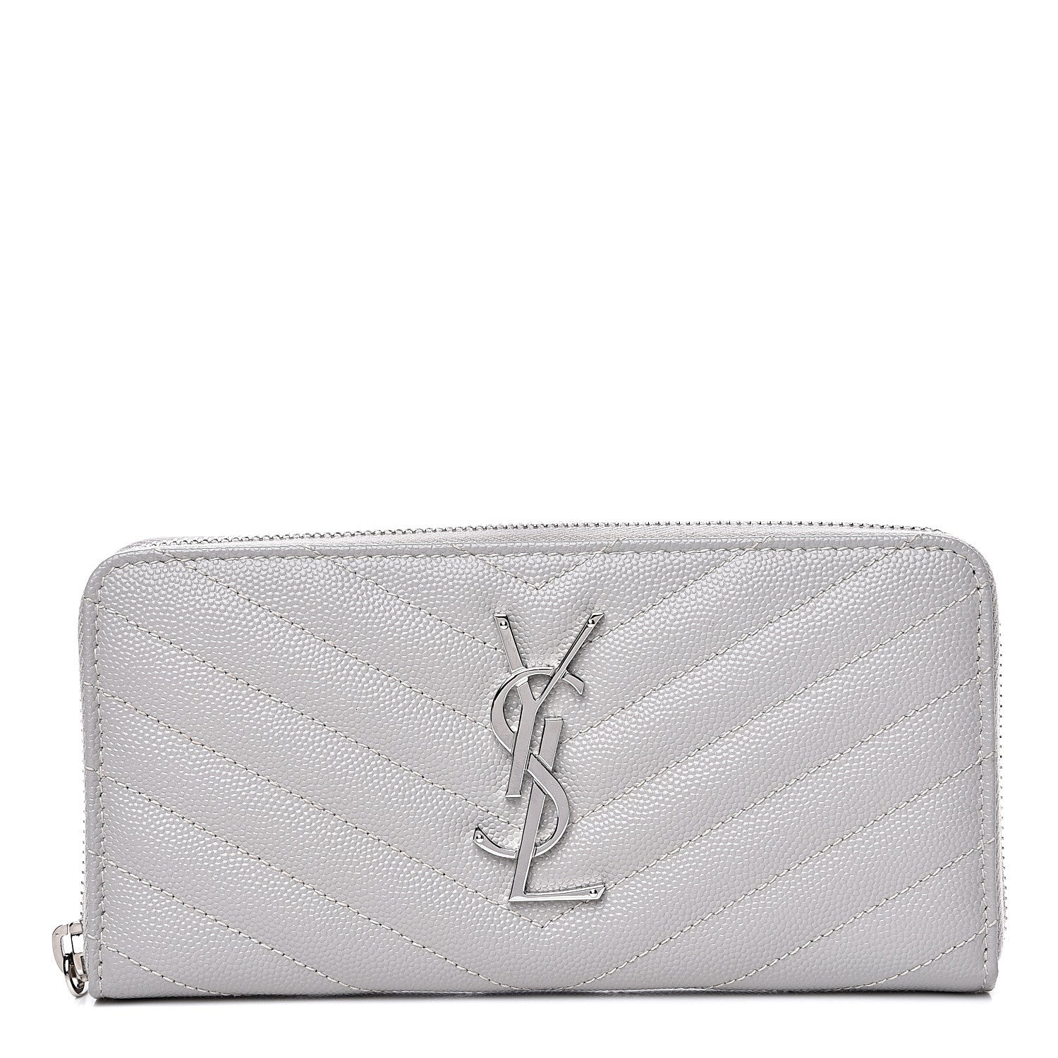 Saint Laurent Grain De Poudre Matelasse Chevron Monogram Zip Around Wallet Granite 1 of 8