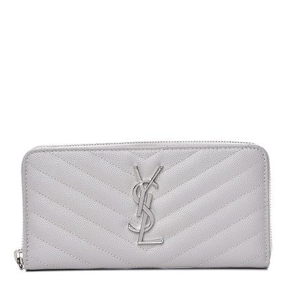 Saint Laurent Grain De Poudre Matelasse Chevron Monogram Zip Around Wallet Granite 1 of 8