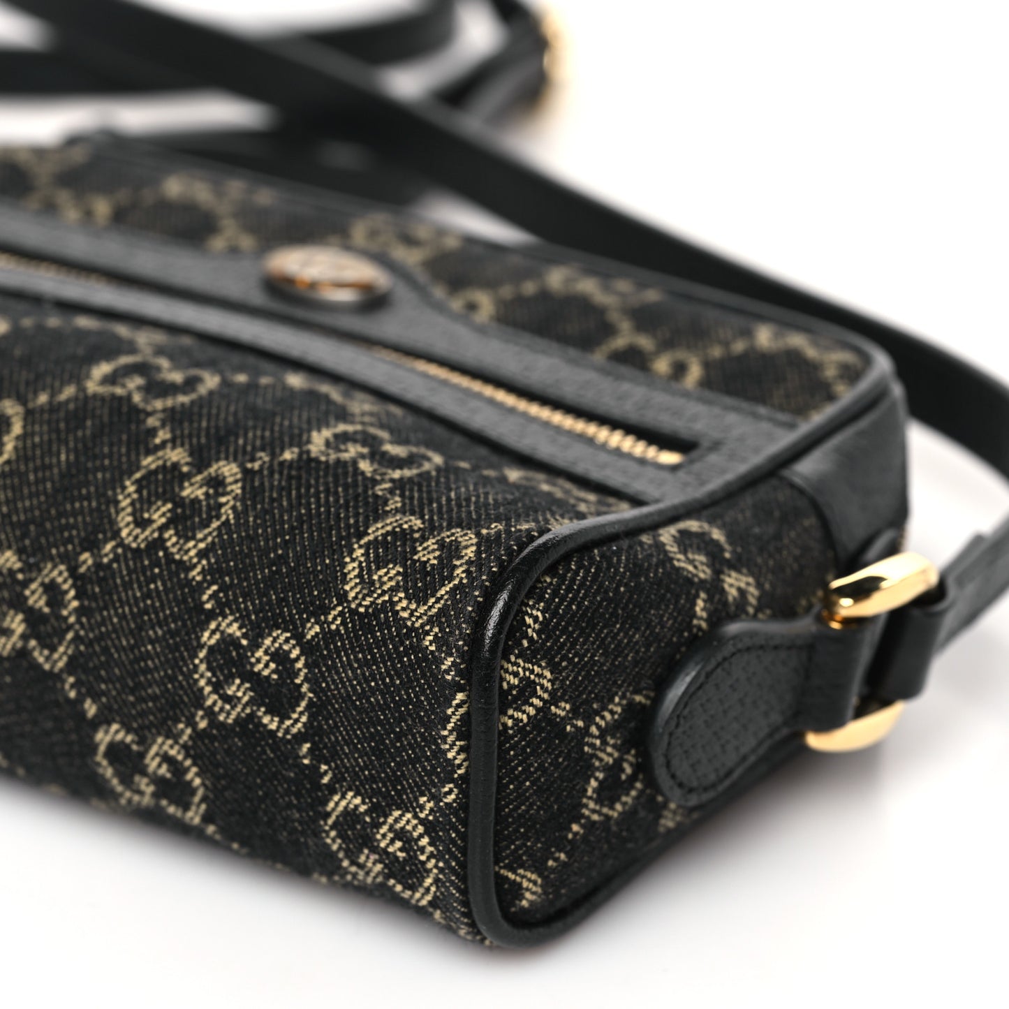 Jacquard Black Denim GG Monogram Textured Dollar Calfskin Mini Ophidia Shoulder Bag Black Ivory