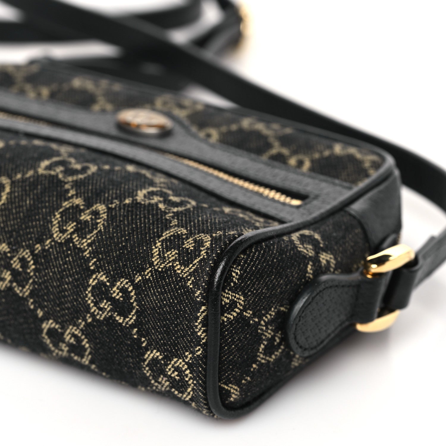 Gucci Jacquard Black Denim GG Monogram Textured Dollar Calfskin Mini Ophidia Shoulder Bag Black Ivory 9 of 9
