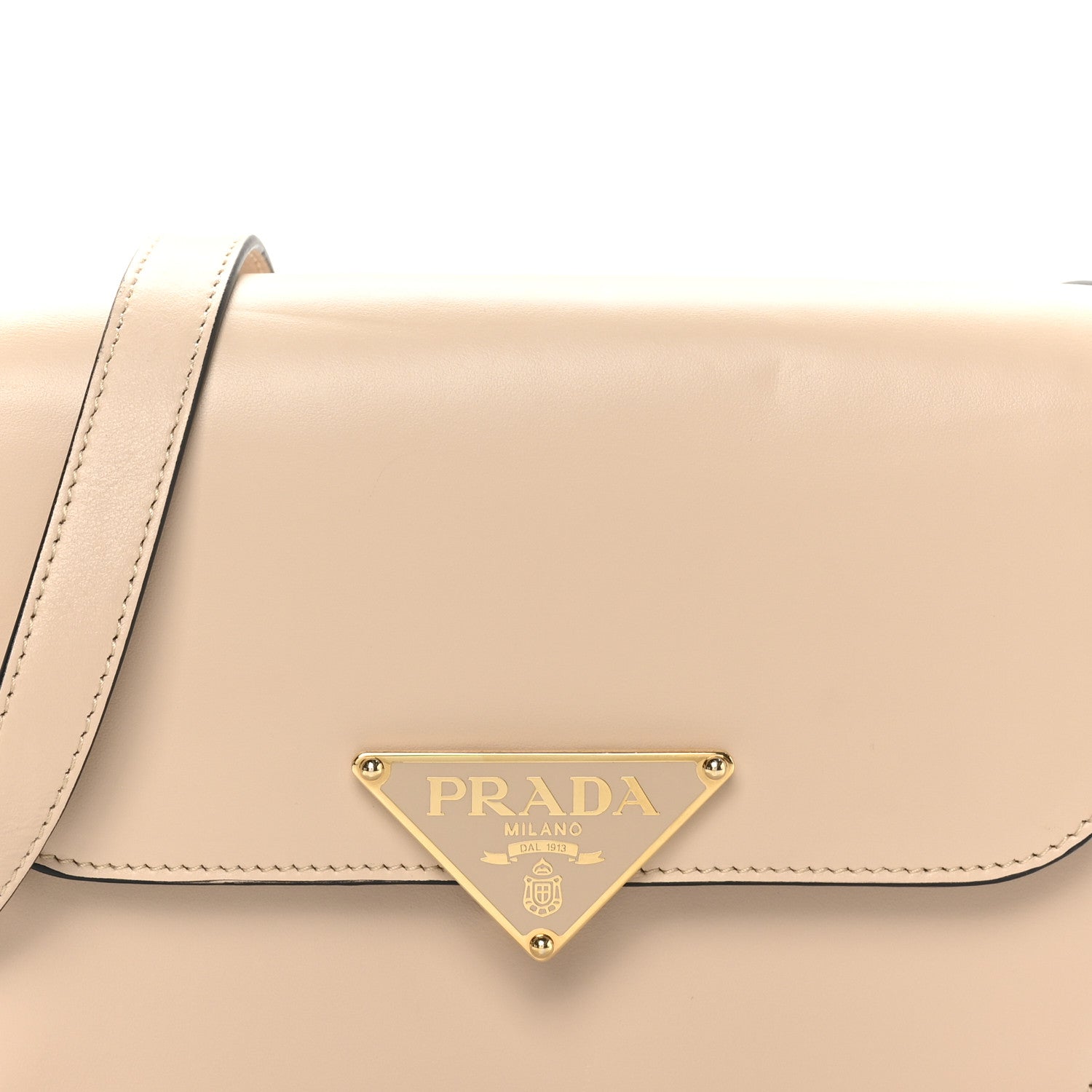Prada Box Calfskin Triangle Embleme Flap Shoulder Bag Sabbia 7 of 9