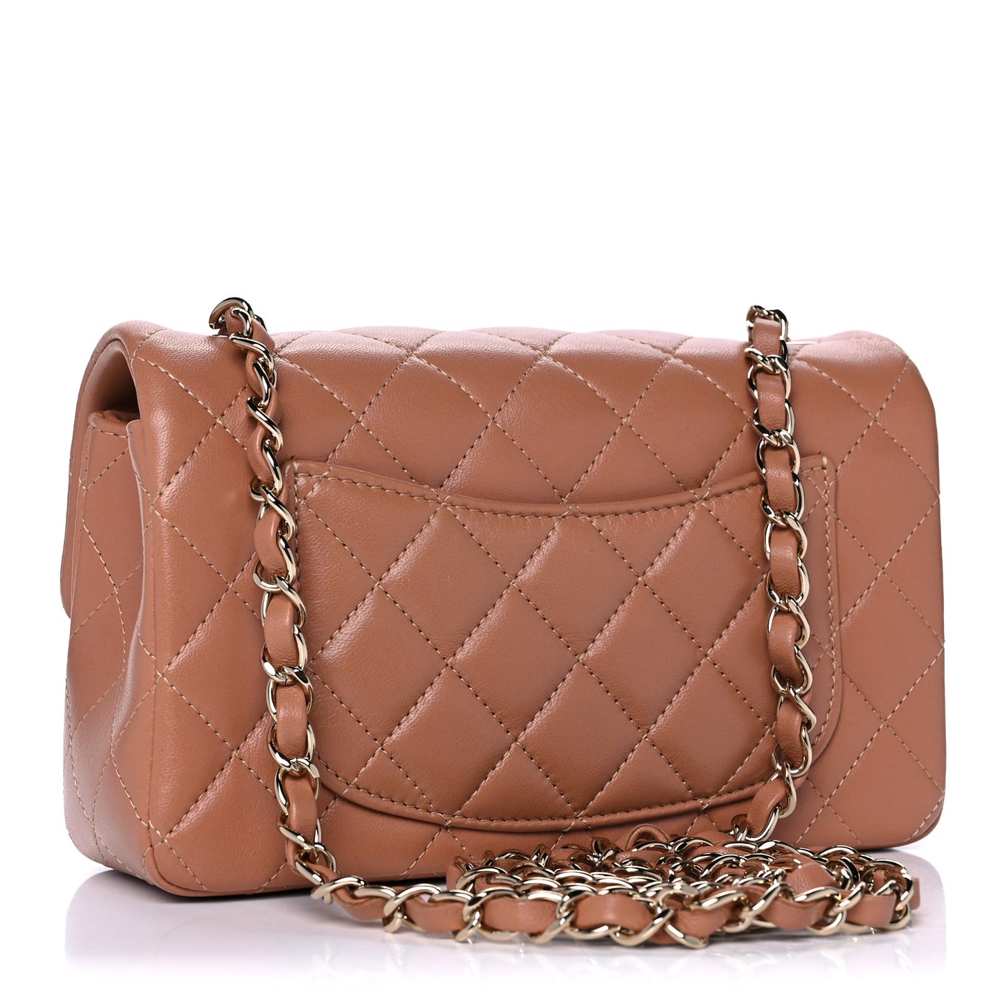 Lambskin Quilted Mini Rectangular Flap Brown