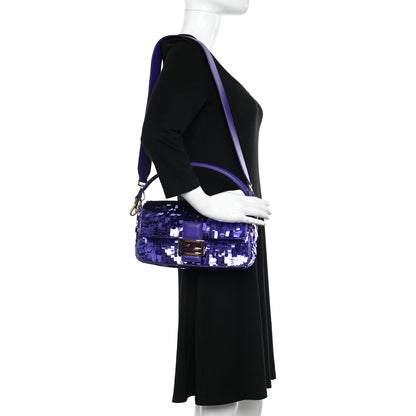 Fendi Sequin Paillettes Shiny Nappa Sex and the City Baguette Viola Purple Rain 2 of 11